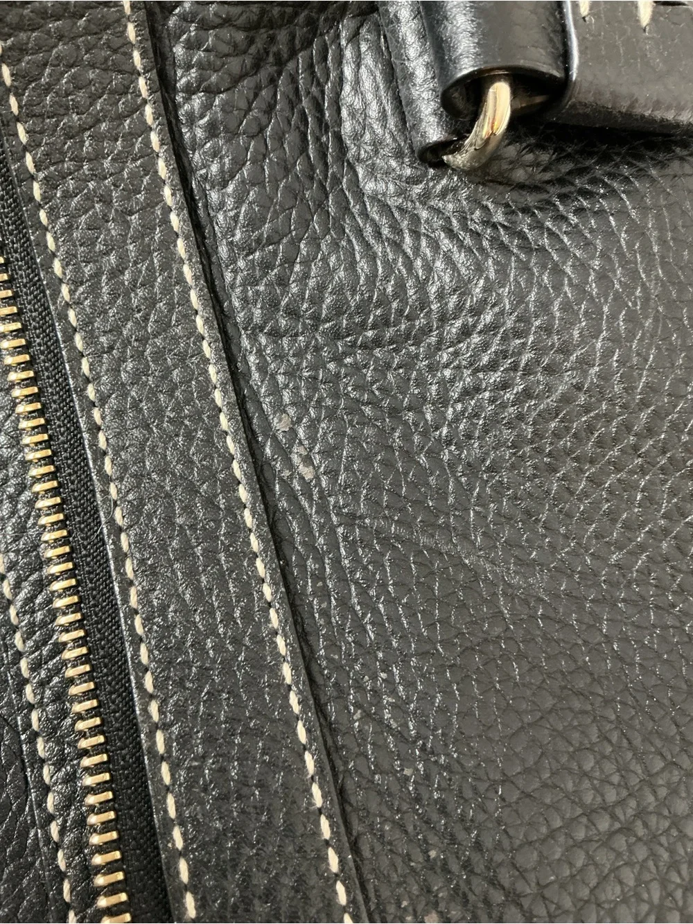 Vintage Kate Spade Black Pebbled Leather Satchel Zebra Lining Contrast Stitch